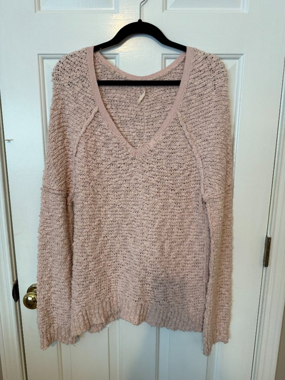 Free People Dusty Pink V-neck Cotton Knit Sweater_Size Med